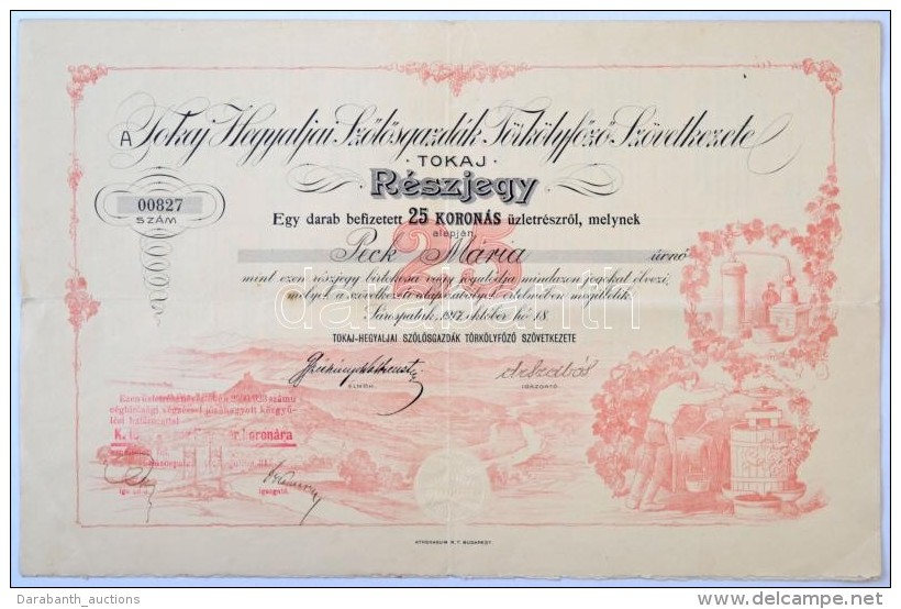 S&aacute;rospatak 1917. 'A Tokaj Hegyaljai SzÅ‘lÅ‘sgazd&aacute;k T&ouml;rk&ouml;lyfÅ‘zÅ‘ Sz&ouml;vetkezete '... - Non Classificati