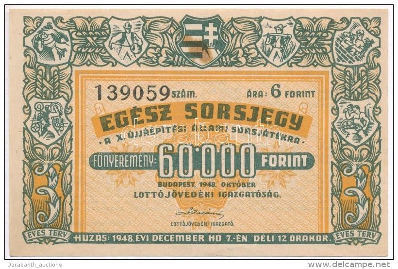 Budapest 1948. 'Eg&eacute;sz Sorsjegy - A X. &Uacute;jj&aacute;&eacute;p&iacute;t&eacute;si &Aacute;llami... - Zonder Classificatie