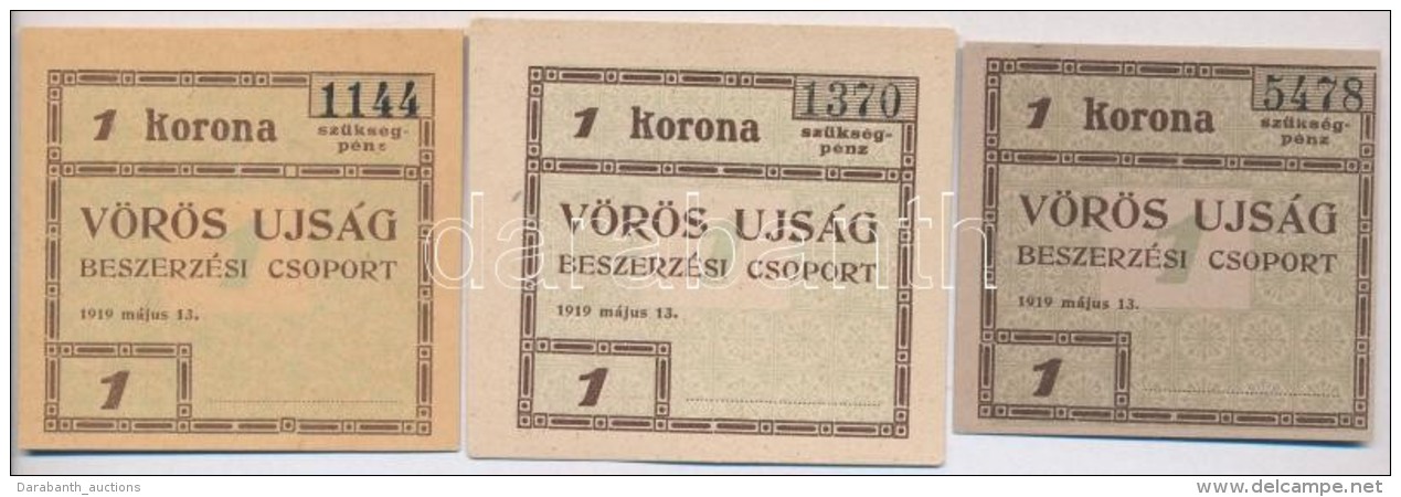 Budapest 1919. 1K 'V&ouml;r&ouml;s Ujs&aacute;g' (3xklf) T:I,I-
Adamo BUC-300.2, BUC-300.2.2, BUC-300.2.4 - Non Classificati