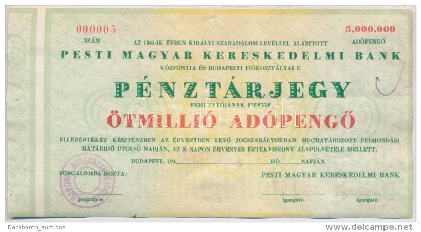 Budapest 1946. 5.000.000.000AP 'Pesti Magyar Kereskedelmi Bank / P&eacute;nzt&aacute;rjegy'... - Non Classificati