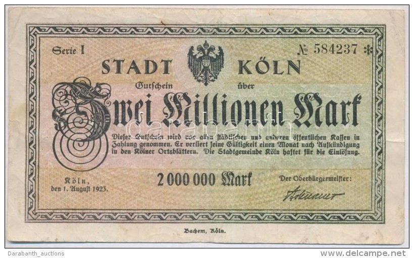 N&eacute;metorsz&aacute;g / Weimari K&ouml;zt&aacute;rsas&aacute;g / K&ouml;ln 1923. 2.000.000M... - Non Classificati