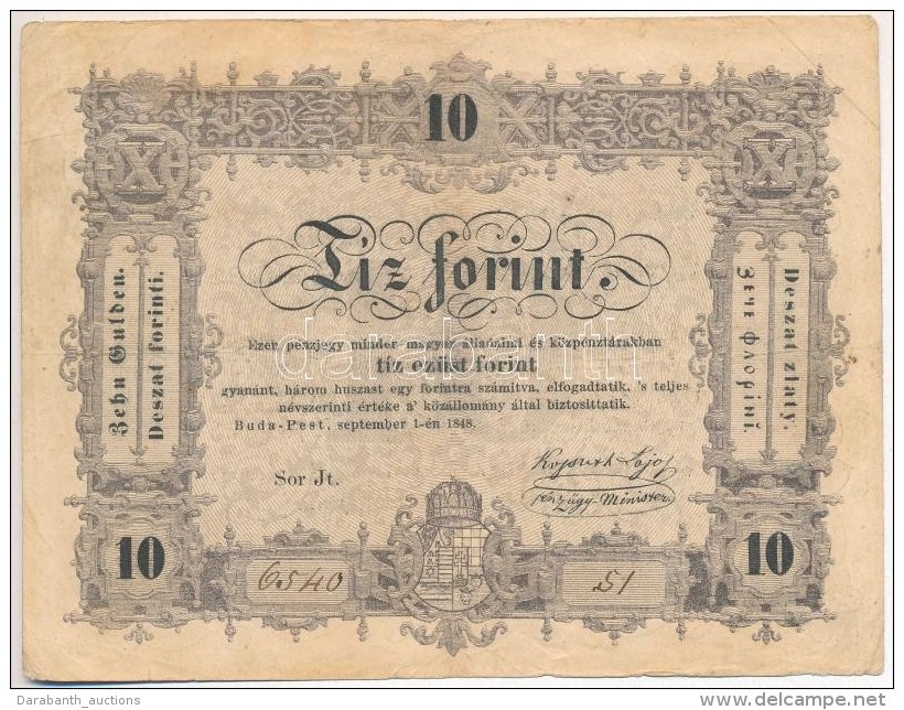 1848. 10Ft 'Kossuth Bank&oacute;' T:III Sz&eacute;p Pap&iacute;r
Adamo G111 - Non Classificati