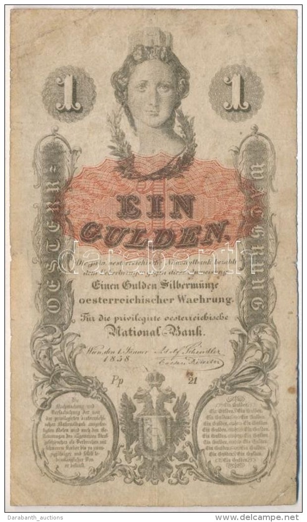 1858. 1G T:III,III- 
Austrian Empire 1858. 1 Gulden C:F,VG
Adamo G87 - Non Classificati