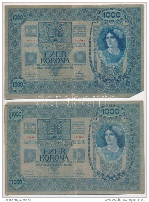 1902. 1000K (3x) Mindh&aacute;rom Fel&uuml;lb&eacute;lyegz&eacute;s N&eacute;lk&uuml;l T:III,III- - Non Classificati