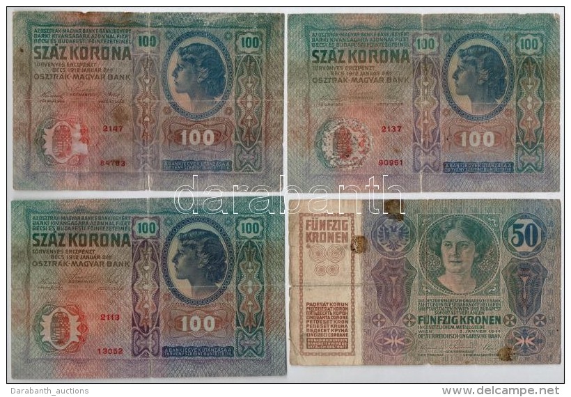 1912-1923. 9db Korona Bankjegy 10-20-50-100-1000-5000K N&eacute;v&eacute;rt&eacute;kekben, Az 1923. 1000K '8... - Unclassified