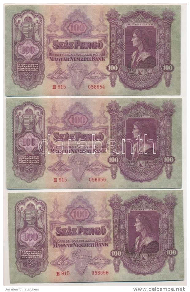 1930. 100P (3x) Sorsz&aacute;mk&ouml;vetÅ‘k T:I - Non Classificati