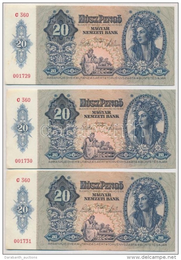 1941. 20P (3x) Sorsz&aacute;mk&ouml;vetÅ‘k T:I,I- Kis Fo.
Adamo P12 - Non Classificati