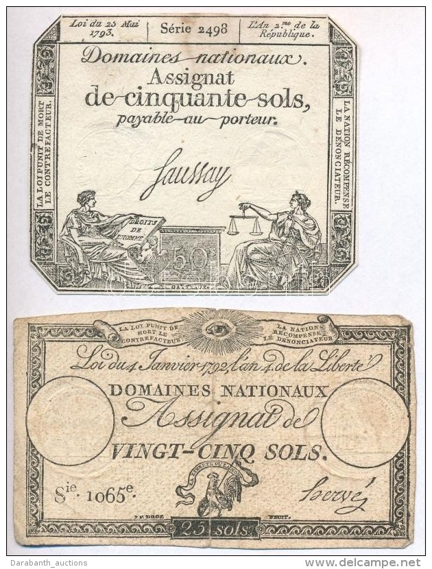 Franciaorsz&aacute;g 1792. 25s 'Assignata' + 1793. 50s 'Assignata' V&iacute;zjellel &eacute;s... - Non Classificati