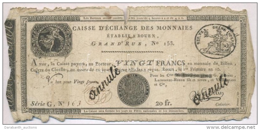 Franciaorsz&aacute;g / Rouen 1797-1803. 20Fr 'annul&eacute; (&eacute;rv&eacute;nytelen)'... - Non Classificati