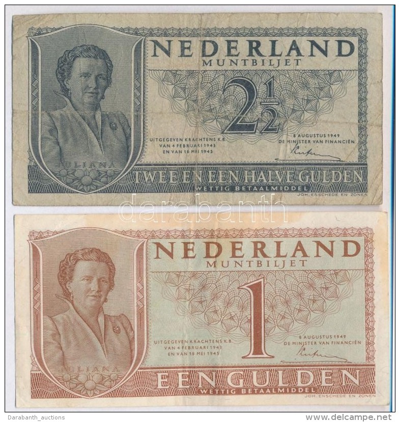 Hollandia 1949. 1G + 2 1/2G T:III,III- Ragaszt&aacute;s
Netherlands 1949. 1 Gulden + 2 1/2 Gulden C:F,VG... - Non Classificati