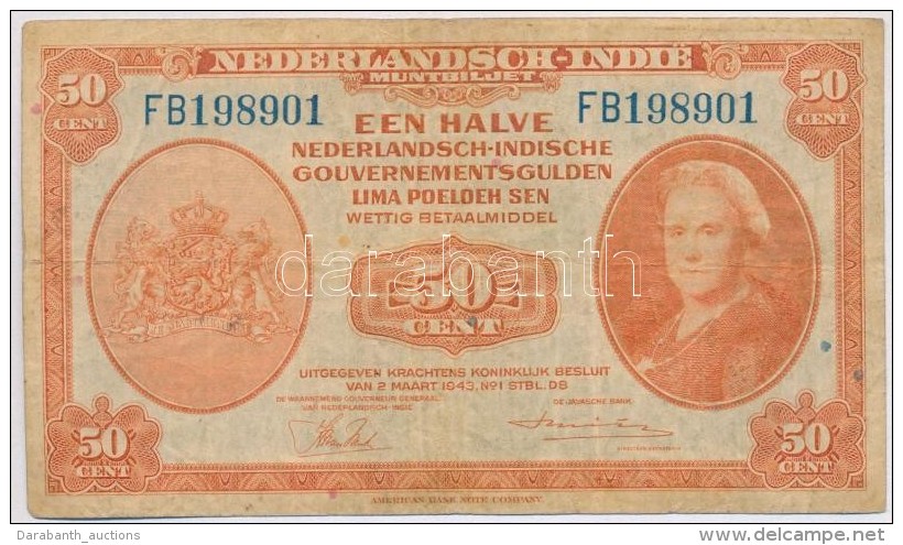 Holland Kelet-India 1943. 50c T:III
Netherlands East Indies 1943. 50 Cents C:F
Krause 110 - Non Classificati