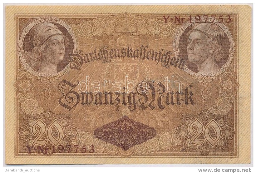 N&eacute;met Birodalom 1914. 20M Hat JegyÅ± Sorsz&aacute;mmal T:III German Empire 1914. 20 Mark With Six Digit... - Non Classificati