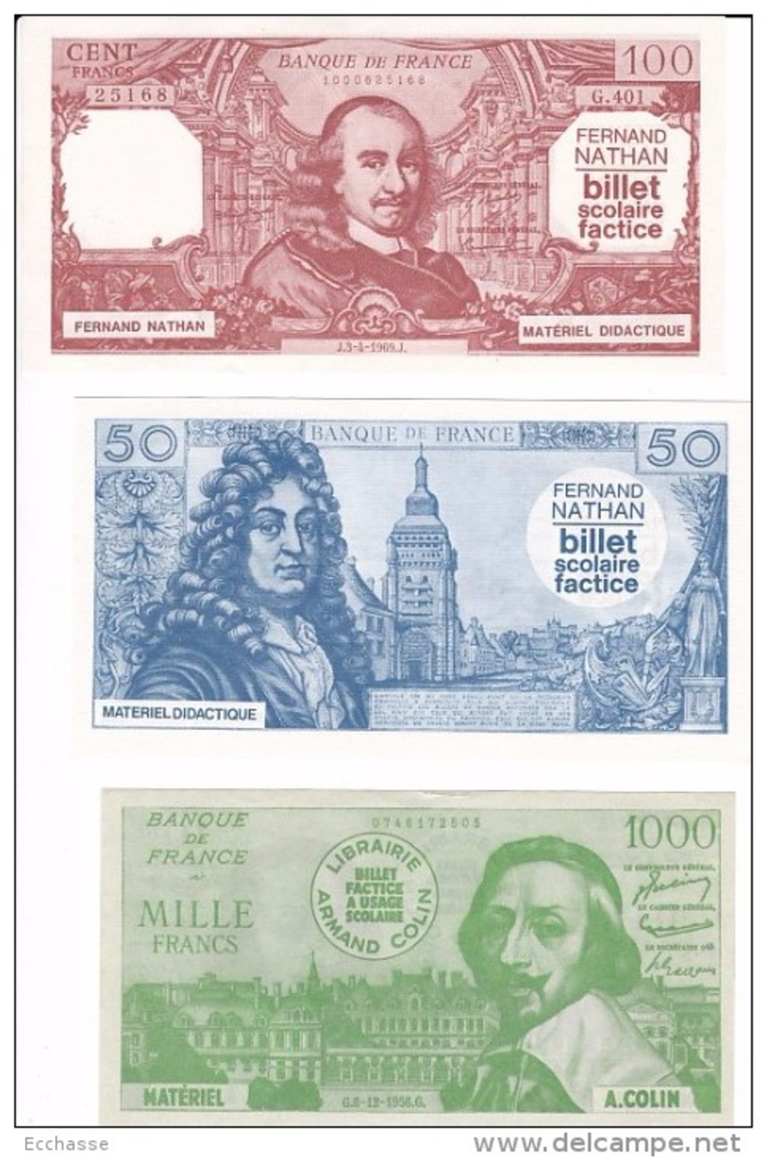 Lot De 6 Billets Factices 1 Qui A Au Recto 1000 F Et Au Verso 10 NF état Neufs - Specimen