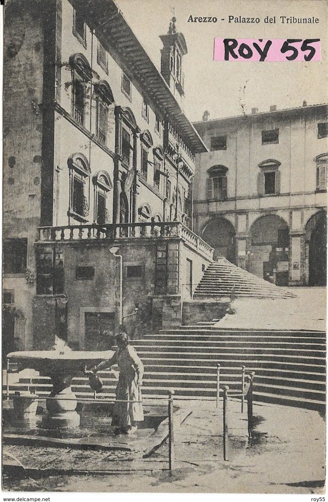 Toscana-arezzo Palazzo Del Tribunale Veduta Fontana Donna Prendere Acqua Anni 20/30 - Arezzo