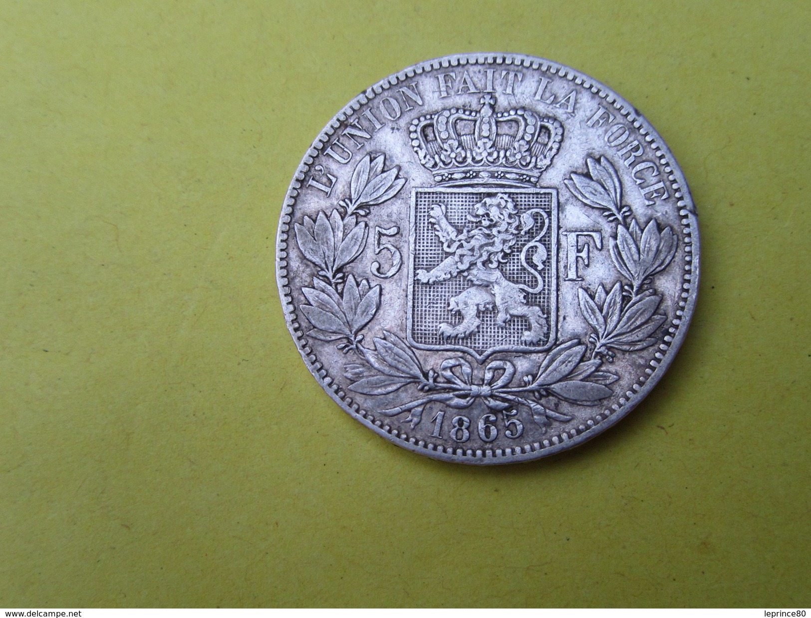 PIECE ARGENT 5 FRANCS  LEOPOLD PREMIER ROI DES BELGES- 1865-   25 GRS - 5 Francs