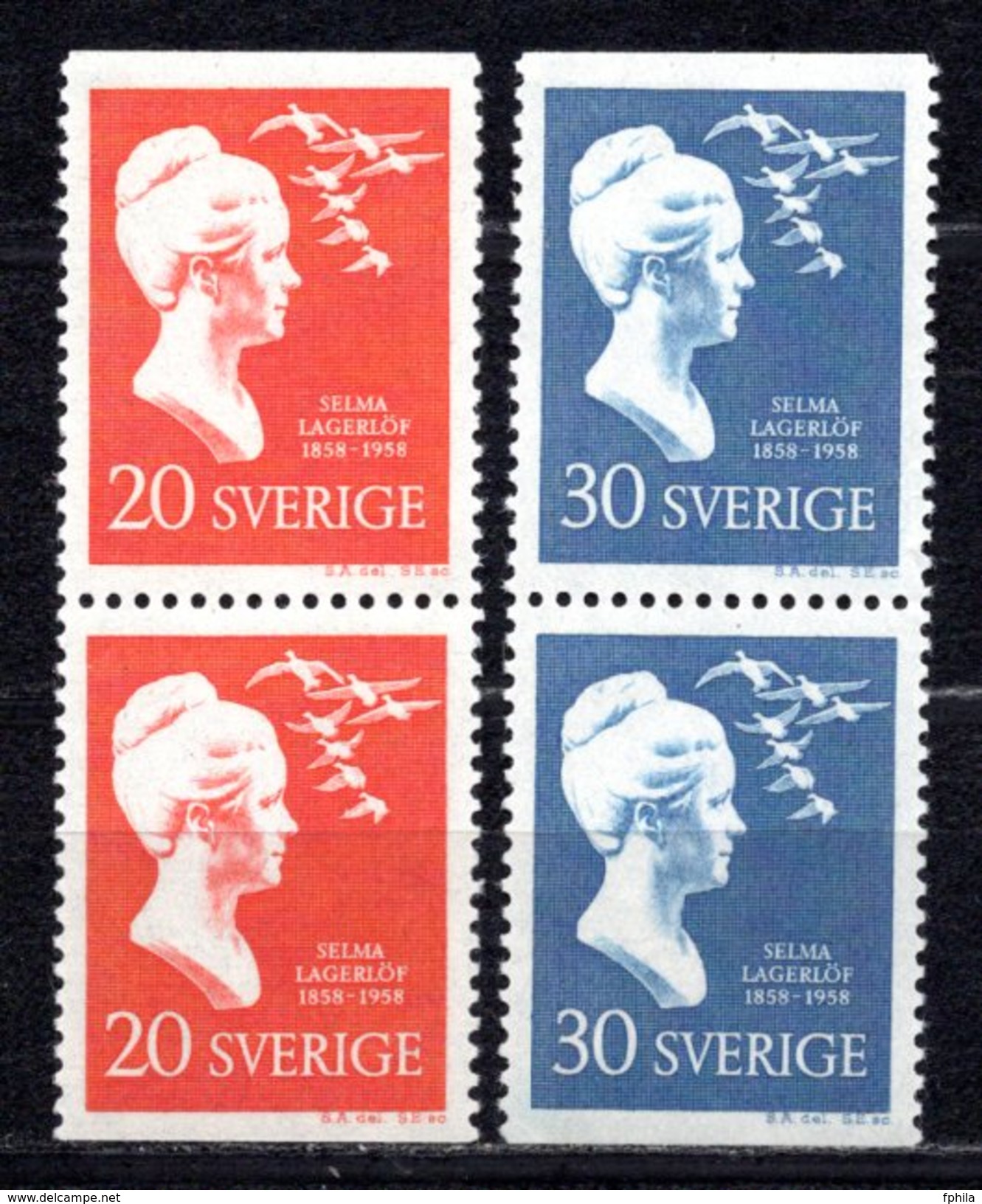 1958 SWEDEN S. LAGERLOF MICHEL: 443-444DD PAIRS MNH ** - Ungebraucht