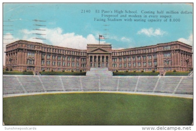 Texas El Paso High School And Stadium 1935 Curteich - El Paso
