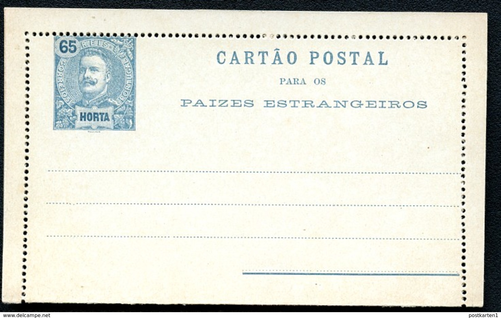 HORTA Letter Card #A5  65 Reis Mint 1898 - Horta