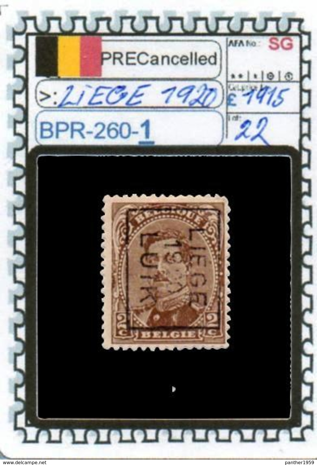 BELGIUM::PRECANCELS  DEFINITIVE SERIE(S) (BPR- 260-1 (22) - Rollini 1920-29