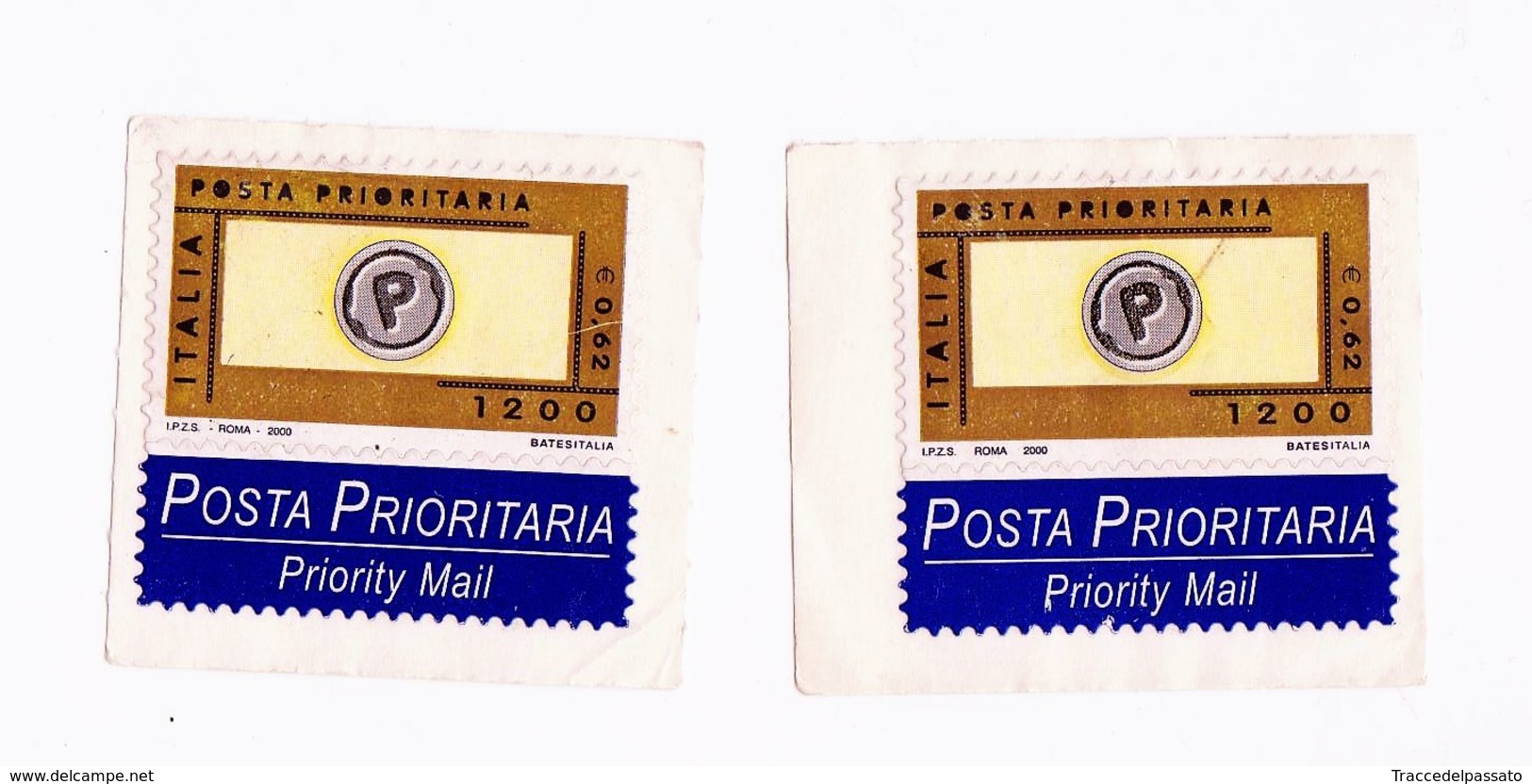 N. 2 - ANNO 2000 POSTA PRIORITARIA NUOVI - AUTOADESIVI INTEGRI SU PROPRIO FOGLIETTO - I.P.Z.S. ROMA - 2001-10: Nieuw/plakker