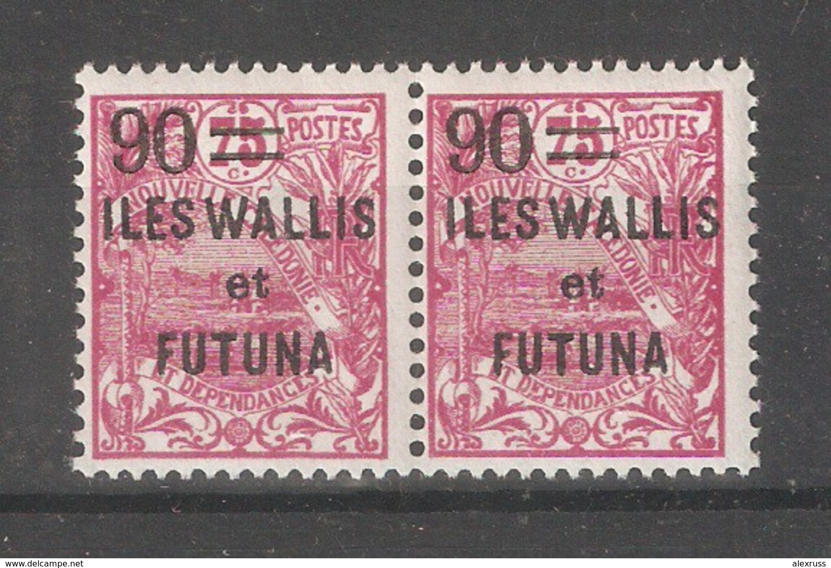 Wallis & Futuna 1927,Surcharged,90c On 75c ,Sc 37 Pair,VF MNH**Full OG (K-8) - Ongebruikt