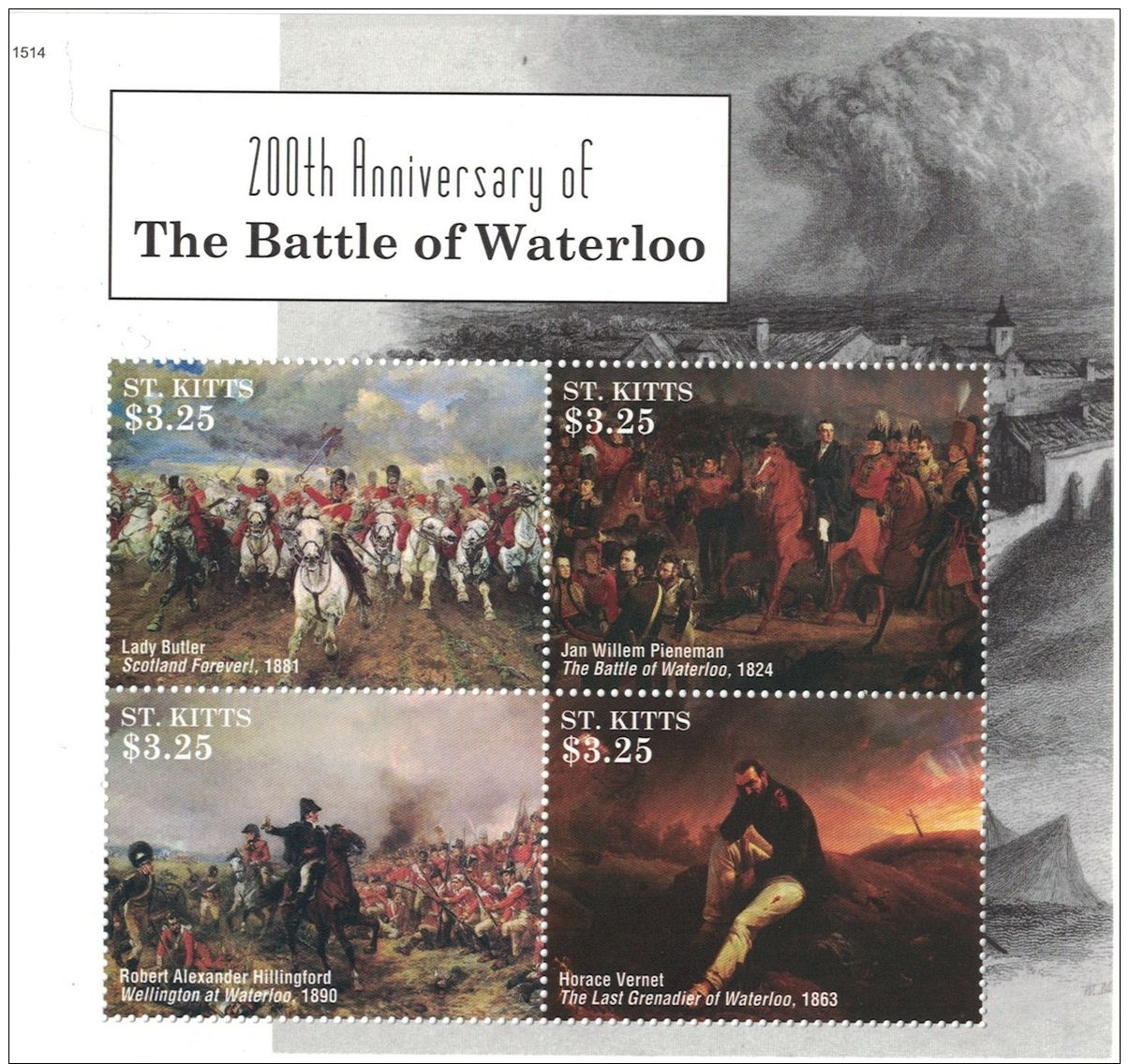 [D*] St Kitts - Battle Of Waterloo, 2015 - 1514 M/S MNH - Militaria