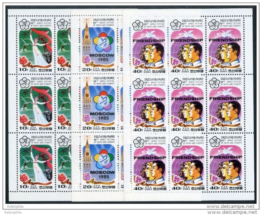 Korea 1985, SC #2492-94, M/S Of 9, World Youth Festival - Other & Unclassified