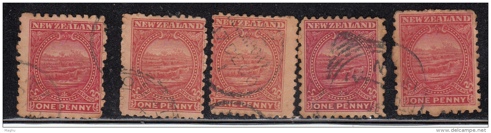 1d X 5 Used, Varities Of Shades &amp; Perforation, White Terrace, New Zealand 1900 Or Else, - Used Stamps