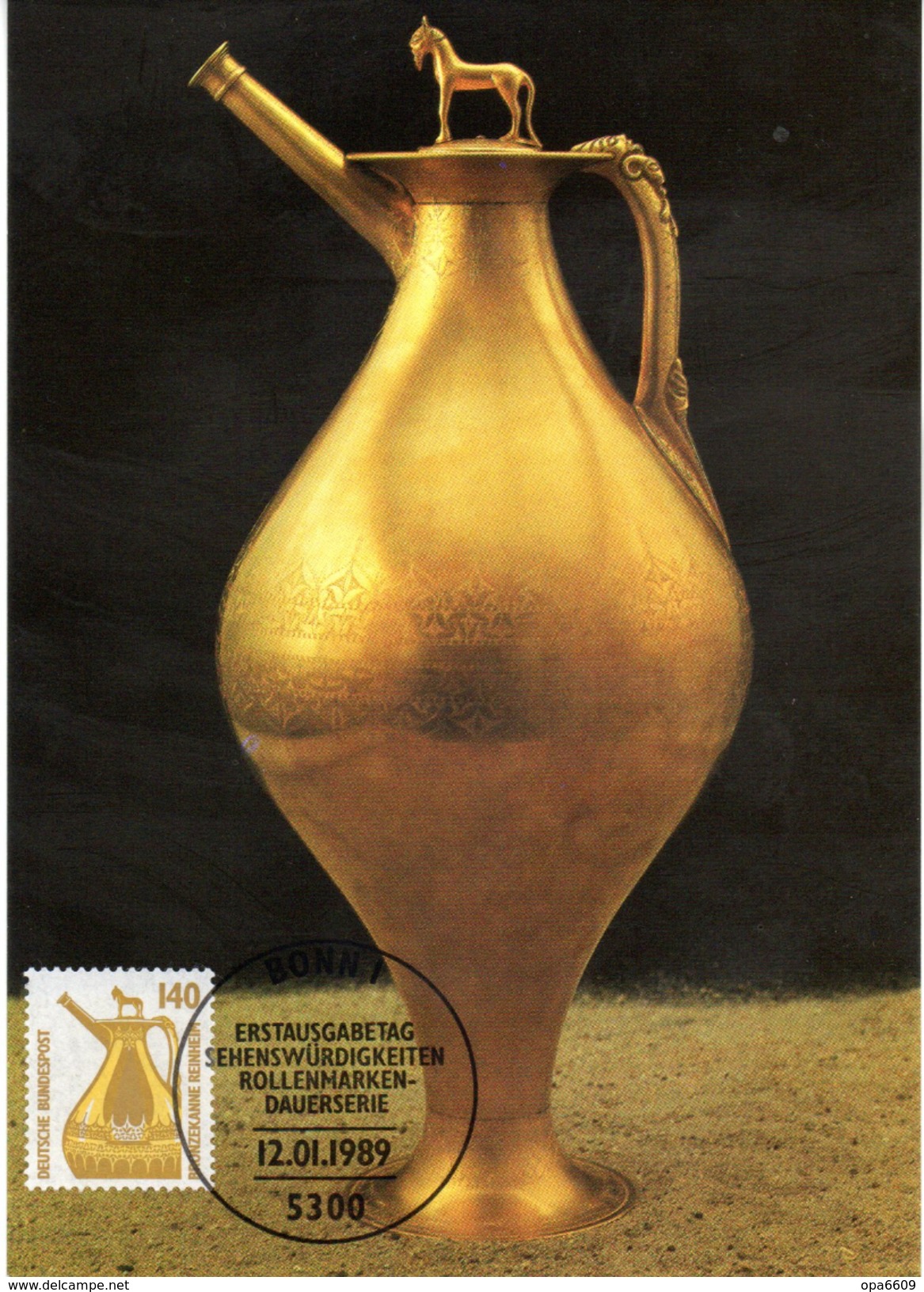 BRD Maximumkarte Freimarken Sehenswürdigkeiten "Bronzekanne, Rheinheim" Mi 1401A ESSt 12.1.1989 BONN 1 - Other & Unclassified