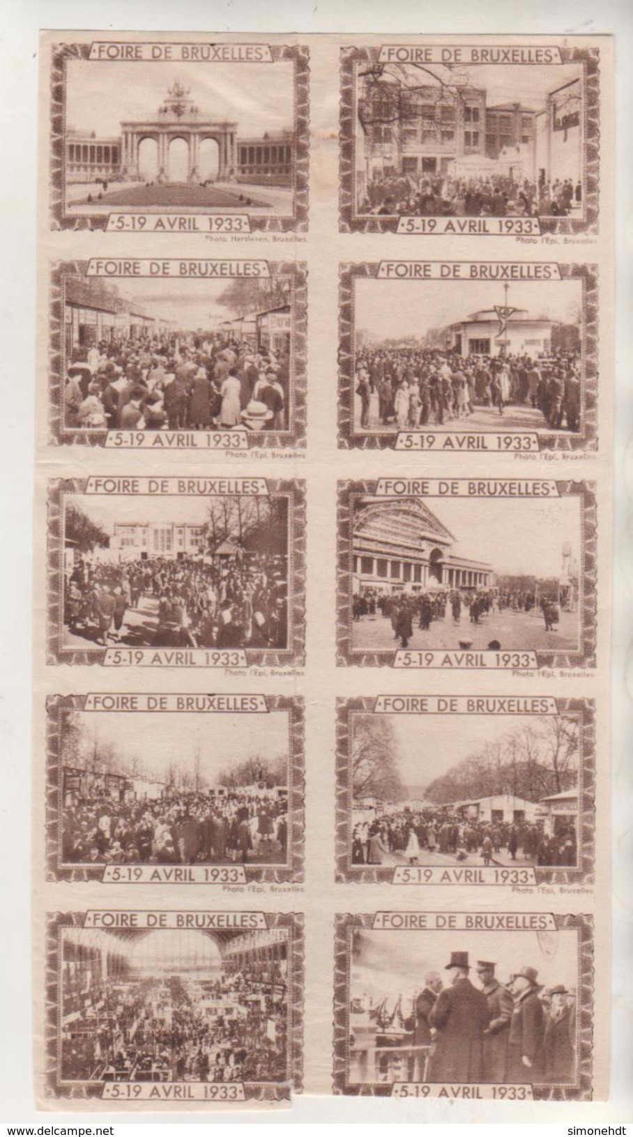 Planche De 10 Timbres Vignettes - Foire De Bruxelles - 5 - 19 Avril 1933 - Erinnofilia [E]