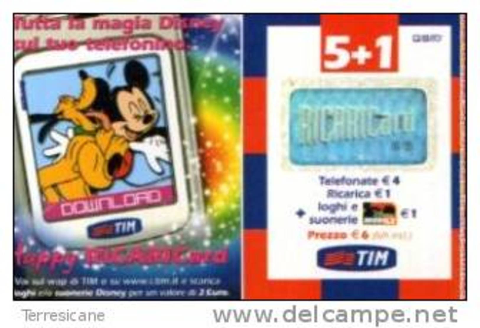 TIM HAPPY RICARICARD DISNEY PLUTO TOPOLINO 5+1 APR 2005 - Schede GSM, Prepagate & Ricariche