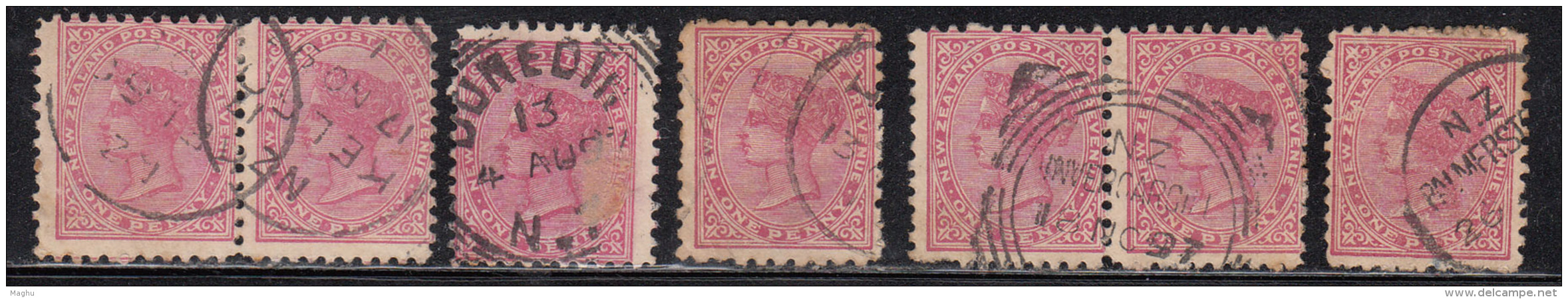 1d X 7 Used,  Diff, Varities, New Zealand 1892 Onwards, As Scan - Used Stamps