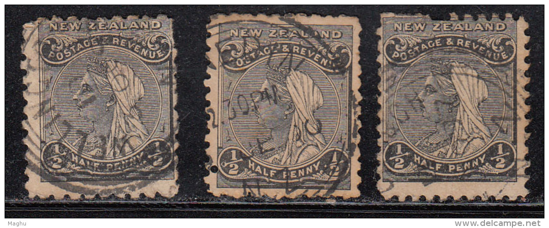 &frac12;d X 3 Used,  Diff, Varities, New Zealand 1892 Onwards, As Scan - Used Stamps