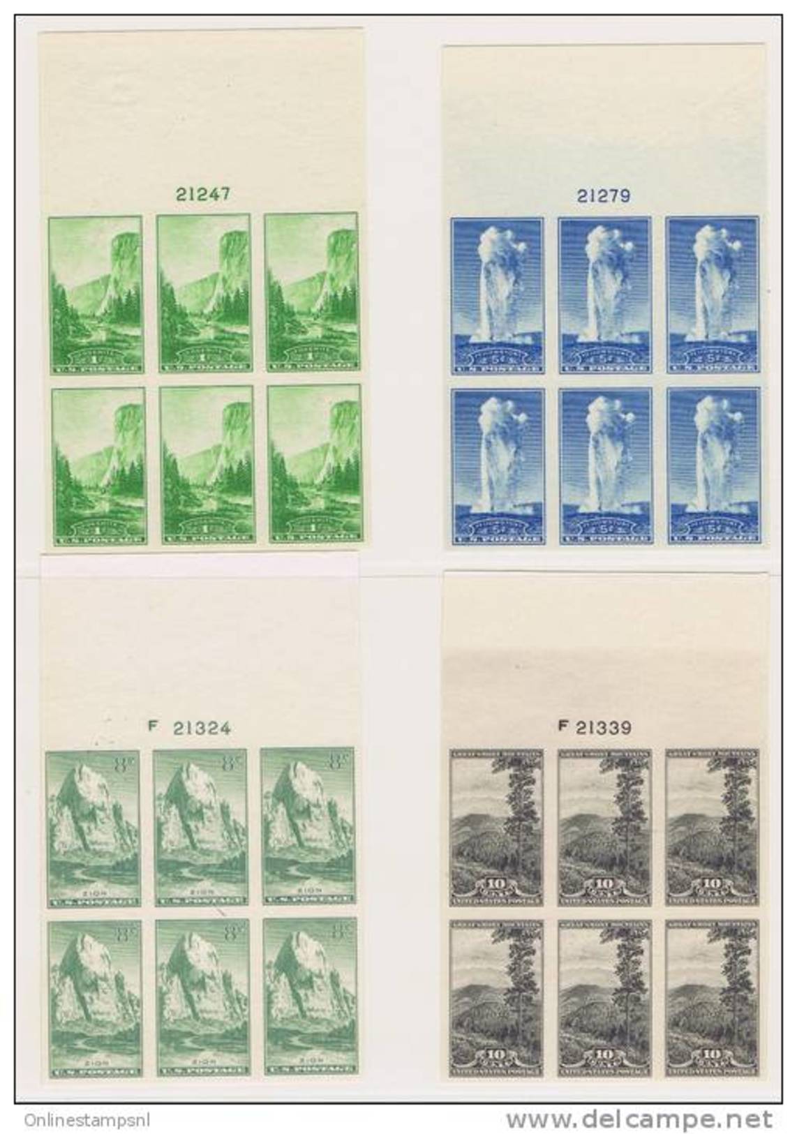 USA: 1934  Mi  364A - 373A Sc 756-65 Not Perforated, National Parcs  Set MNH/**  6 Blocks +sheet Margins - Ongebruikt