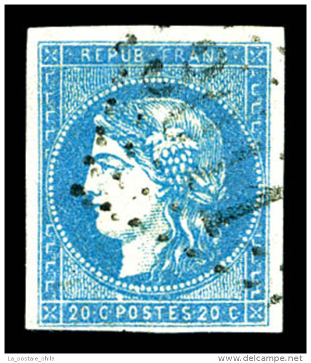 O N&deg;44B, 20c Bleu Type I Rep 2, Replaqu&eacute;, Belle Pr&eacute;sentation   Cote: 825 Euros   Qualit&eacute;:... - 1870 Bordeaux Printing