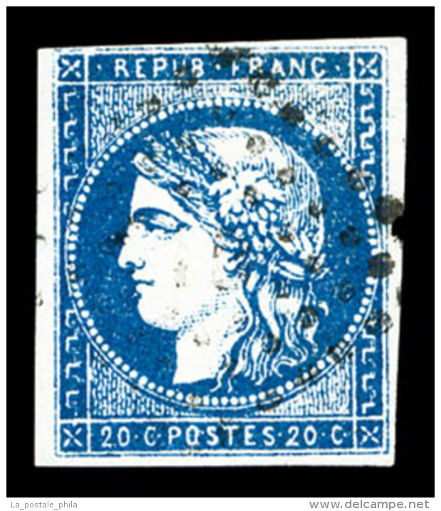O N&deg;44Aa, 20c Bleu Fonc&eacute; Type I Report 1, TB (sign&eacute; Brun/certificat)   Cote: 1100 Euros  ... - 1870 Bordeaux Printing