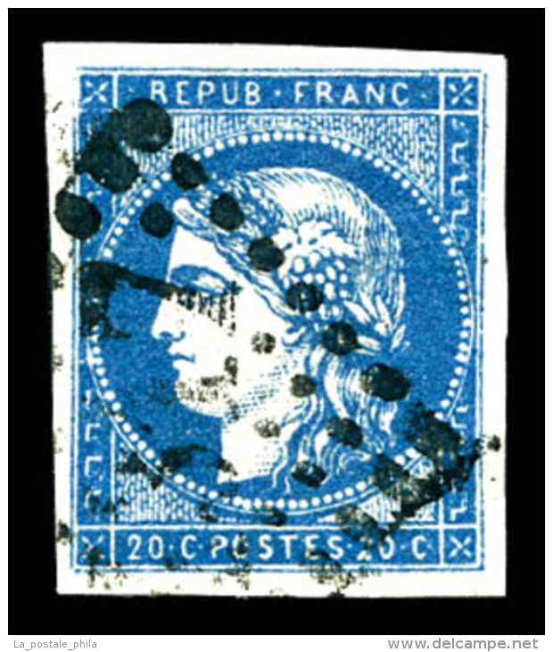 O N&deg;44Aa, 20c Bleu Fonc&eacute; Type I Report 1, TTB (certificat)   Cote: 1100 Euros   Qualit&eacute;: O - 1870 Bordeaux Printing