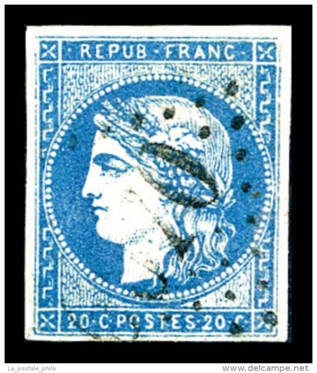 O N&deg;44A, 20c Bleu Type I Report 1 Obl GC, TB (sign&eacute; Brun/certificat)   Cote: 725 Euros   Qualit&eacute;:... - 1870 Ausgabe Bordeaux
