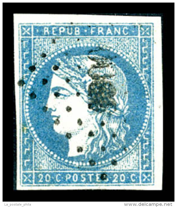 O N&deg;44A, 20c Bleu Type I Report 1 Obl PC Du GC, TB (sign&eacute; Brun/certificat)   Cote: 1200 Euros  ... - 1870 Emissione Di Bordeaux