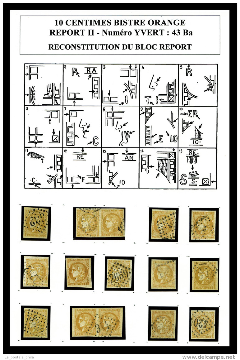 O N&deg;43Ba, 10c BISTRE ORANGE Report 2: Bloc Report De 15 Exemplaires Reconstitu&eacute; Comprenant 2 Paires,... - 1870 Bordeaux Printing
