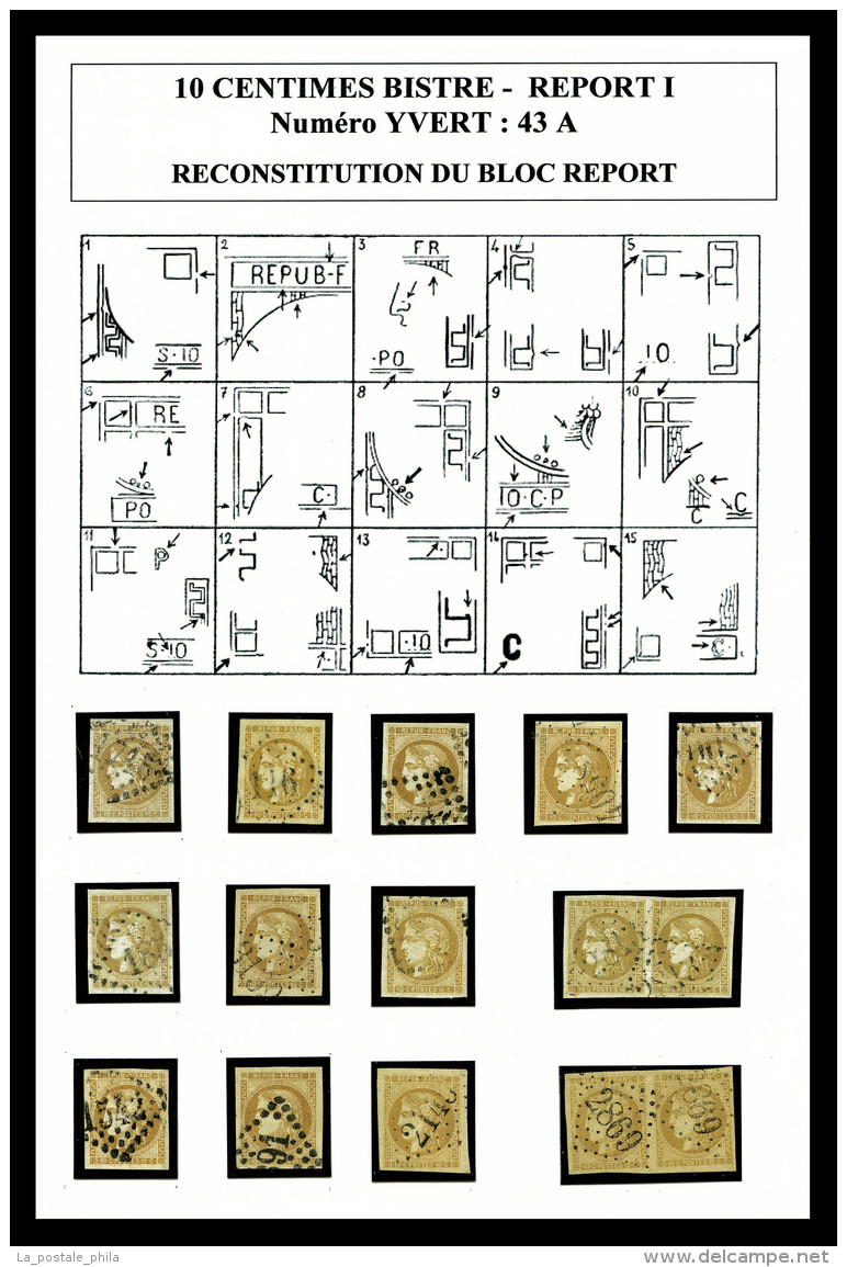 O N&deg;43A, 10c Bordeaux Report I: Bloc Report De 15 Exemplaires Reconstitu&eacute; Comprenant 2 Paires... - 1870 Ausgabe Bordeaux
