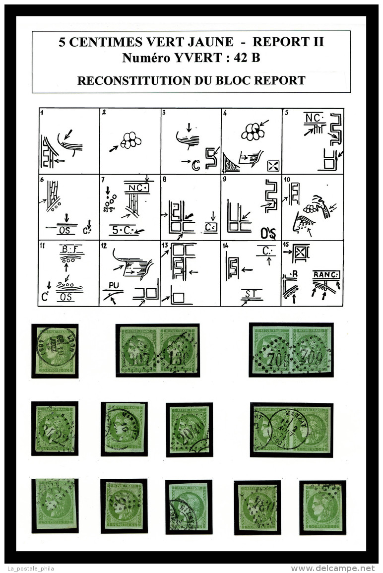 O N&deg;42B, N&deg;42Ba, 5c Bordeaux Report 2: Bloc Report De 15 Exemplaires Reconstitu&eacute; Comprenant 3 Paires... - 1870 Ausgabe Bordeaux
