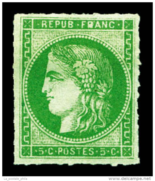 * N&deg;42A, 5c Vert Rep 1 Perc&eacute; En Ligne, Grande Fra&icirc;cheur. SUP. R.R. (sign&eacute;... - 1870 Bordeaux Printing