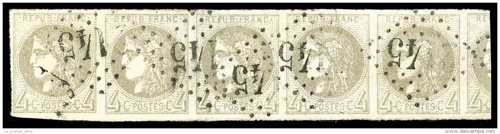 O N&deg;41Bb, 4c Gris-lilas Report 2, Tr&egrave;s Jolie Bande De 5 Avec Voisin (pd) Obl GC 2145, R.R (sign&eacute;... - 1870 Ausgabe Bordeaux