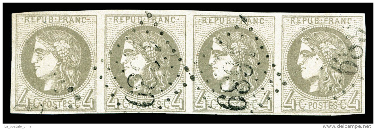 O N&deg;41B, 4c Gris Rep 2, Bande De 4 Obl GC 1689. SUP (sign&eacute; Margues/certificat)   Cote: 1600 Euros  ... - 1870 Bordeaux Printing