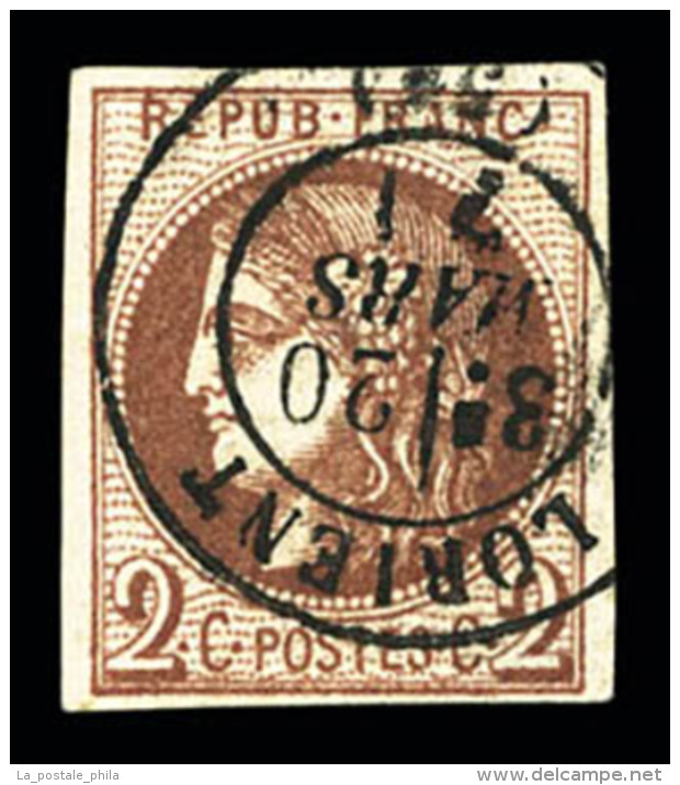 O N&deg;40Bc, 2c Chocolat Fonc&eacute;, Infime Pelurage, Tr&egrave;s Jolie Couleur, SUPERBE PRESENTATION, RARE... - 1870 Ausgabe Bordeaux