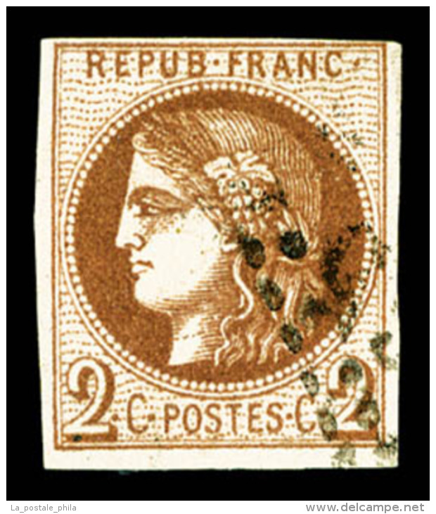 O N&deg;40Bc, 2c CHOCOLAT FONCE, Rep 2, SUPERBE NUANCE, R.R.R (certificat)   Cote: 4250 Euros   Qualit&eacute;: O - 1870 Bordeaux Printing