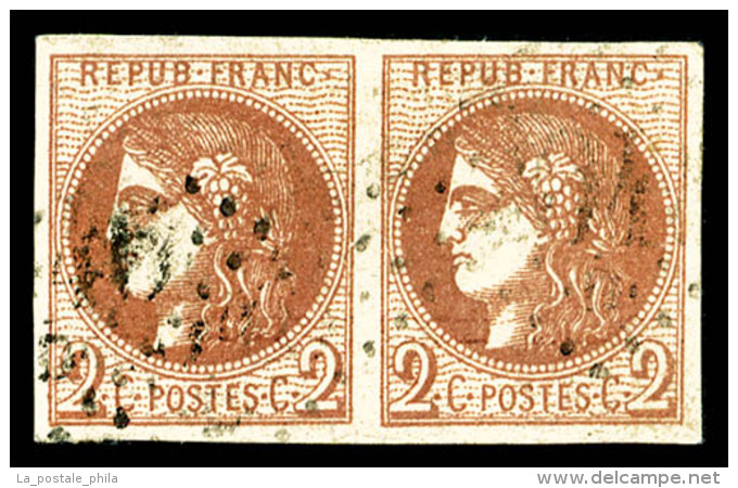 O N&deg;40B, 2c Brun-rouge En Paire Horizontale, TTB (sign&eacute; Scheller/certificat)   Cote: 750 Euros  ... - 1870 Ausgabe Bordeaux