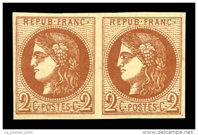 ** N&deg;40B, 2c Brun-rouge Report II En Paire, Fra&icirc;cheur Postale, SUP (certificat)      Qualit&eacute;: ** - 1870 Ausgabe Bordeaux