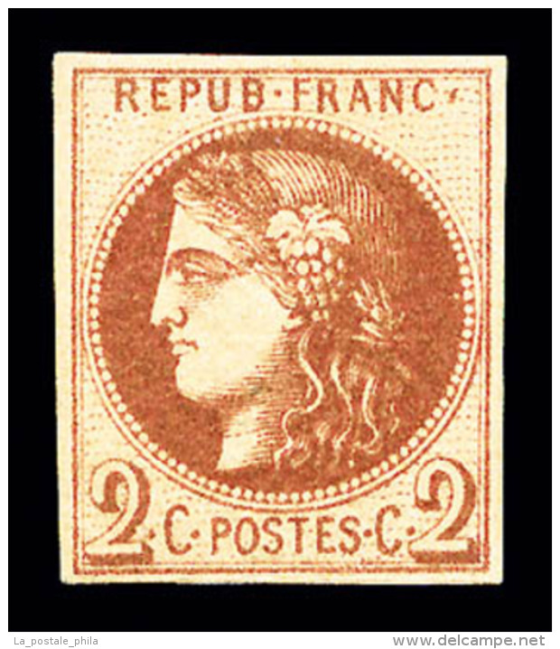 * N&deg;40Af, 2c Chocolat Clair Report 1, Impression Tr&egrave;s Fine Dite De Tours, RARE Et SUP (certificat)  ... - 1870 Bordeaux Printing